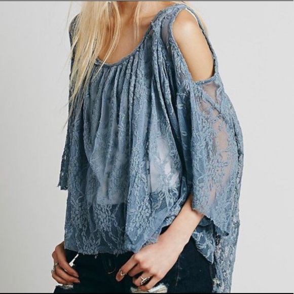 Free People Tops - Free People Lost in Austin Lace Top Blue Size XS